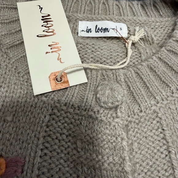 in loom Taupe Cable Knit Cardigan with Floral Embroidery Women Small - Picture 6 of 7